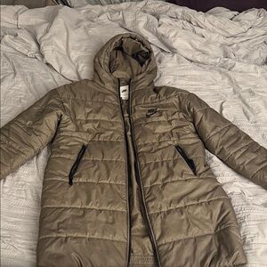 Nike Olive Green / Khaki Hooded long puffer coat